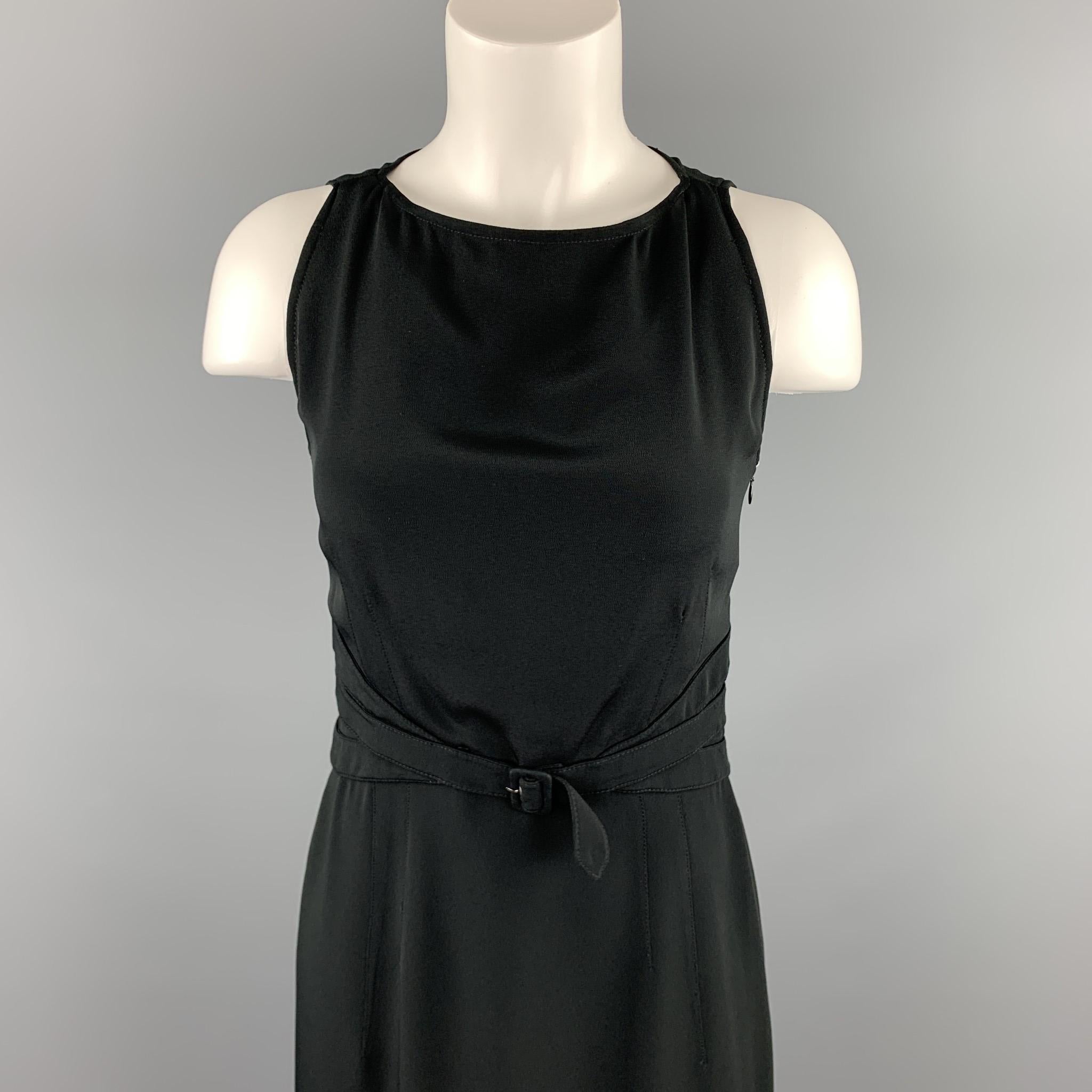 VALENTINO cocktail dress comes in a black acetate / silk featuring a sheath style, self belt detail, and a back zip up closure. Made in Italy.

Very Good Pre-Owned Condition.
Marked: 6

Measurements:

Shoulder: 11.5 in. 
Bust: 32 in.
Waist: 26 in.