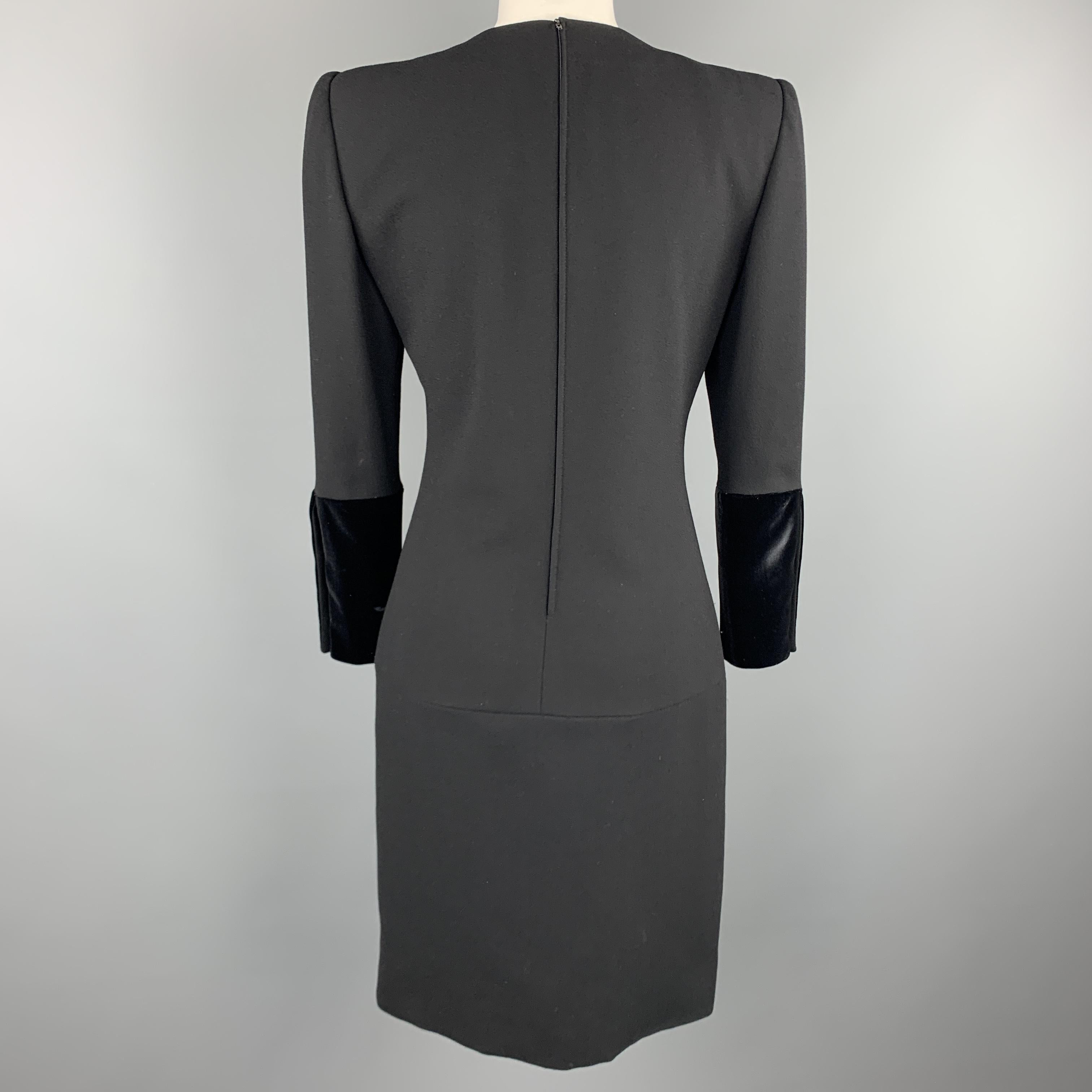 VALENTINO Size 6 Black Asymmetrical Draped Velvet Cuff & Bow Cocktail Dress 1
