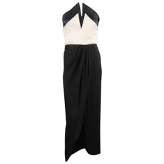 VALENTINO Size 6 Black & Cream Layered Quilted Busier Wrap Dress