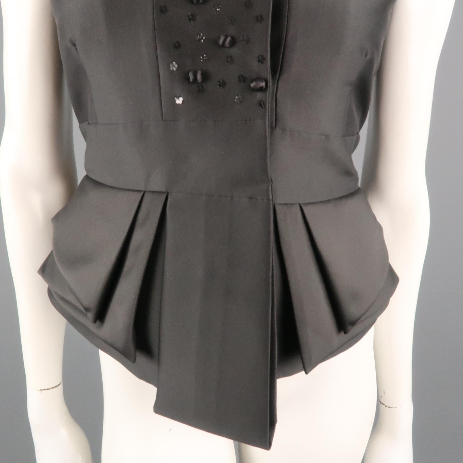 VALENTINO Size 6 Black Wool Cropped Sleeve Sequin Embellished Peplum Jacket 1