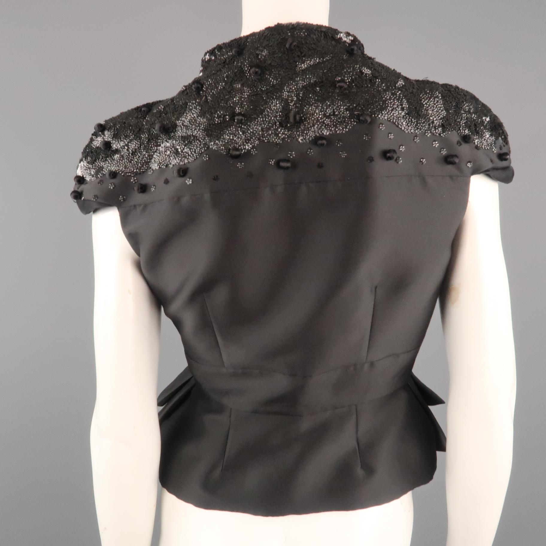 VALENTINO Size 6 Black Wool Cropped Sleeve Sequin Embellished Peplum Jacket 4