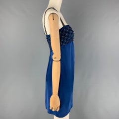 VALENTINO Size 6 Blue Silk Beaded Shift Cocktail Dress