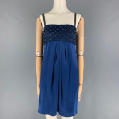 VALENTINO Size 6 Blue Silk Beaded Shift Cocktail Dress