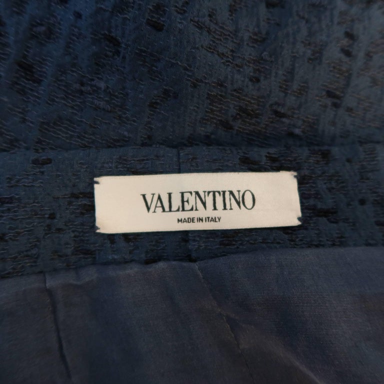 VALENTINO Size 6 Blue Textured Taffeta Pencil Skirt For Sale at 1stDibs