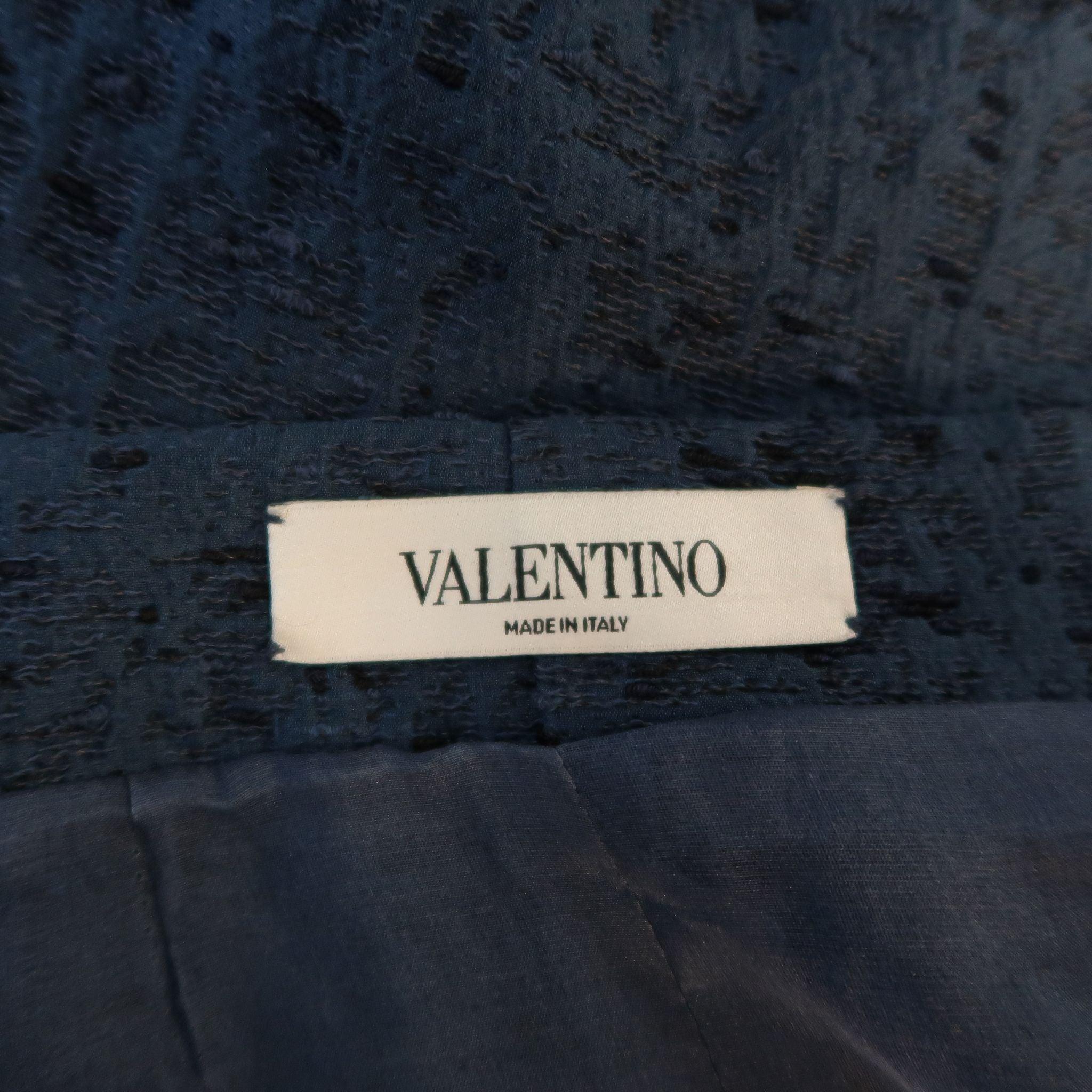 VALENTINO Size 6 Blue Viscose Blend Textured Pencil Skirt For Sale 1
