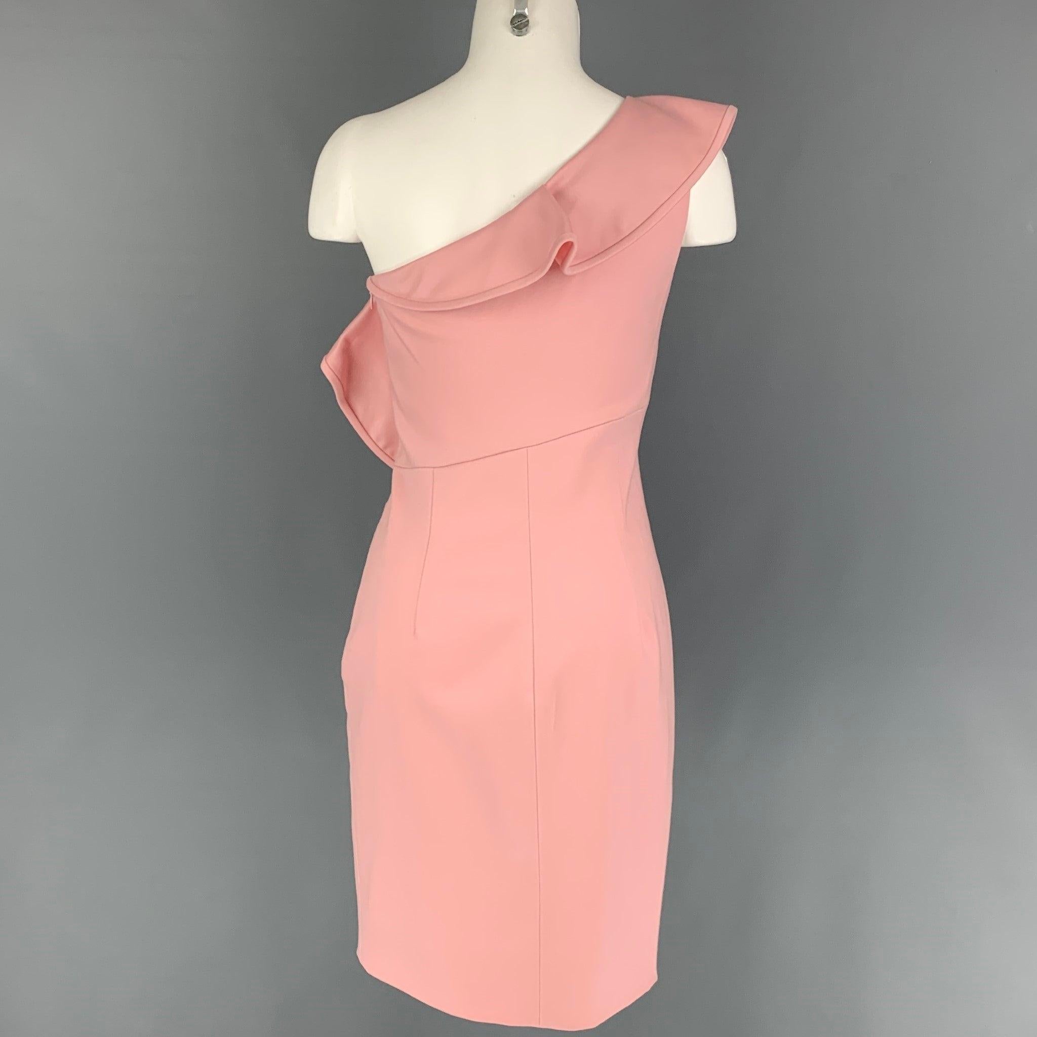 VALENTINO Size 6 Blush Wool Ruffled One Shoulder Cocktail Dress In Good Condition For Sale In San Francisco, CA