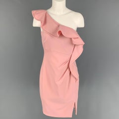 VALENTINO Size 6 Blush Wool Ruffled One Shoulder Cocktail Dress