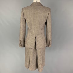 VALENTINO Size 6 Brown White Purple Virgin Wool Stripe Single Button Skirt Suit