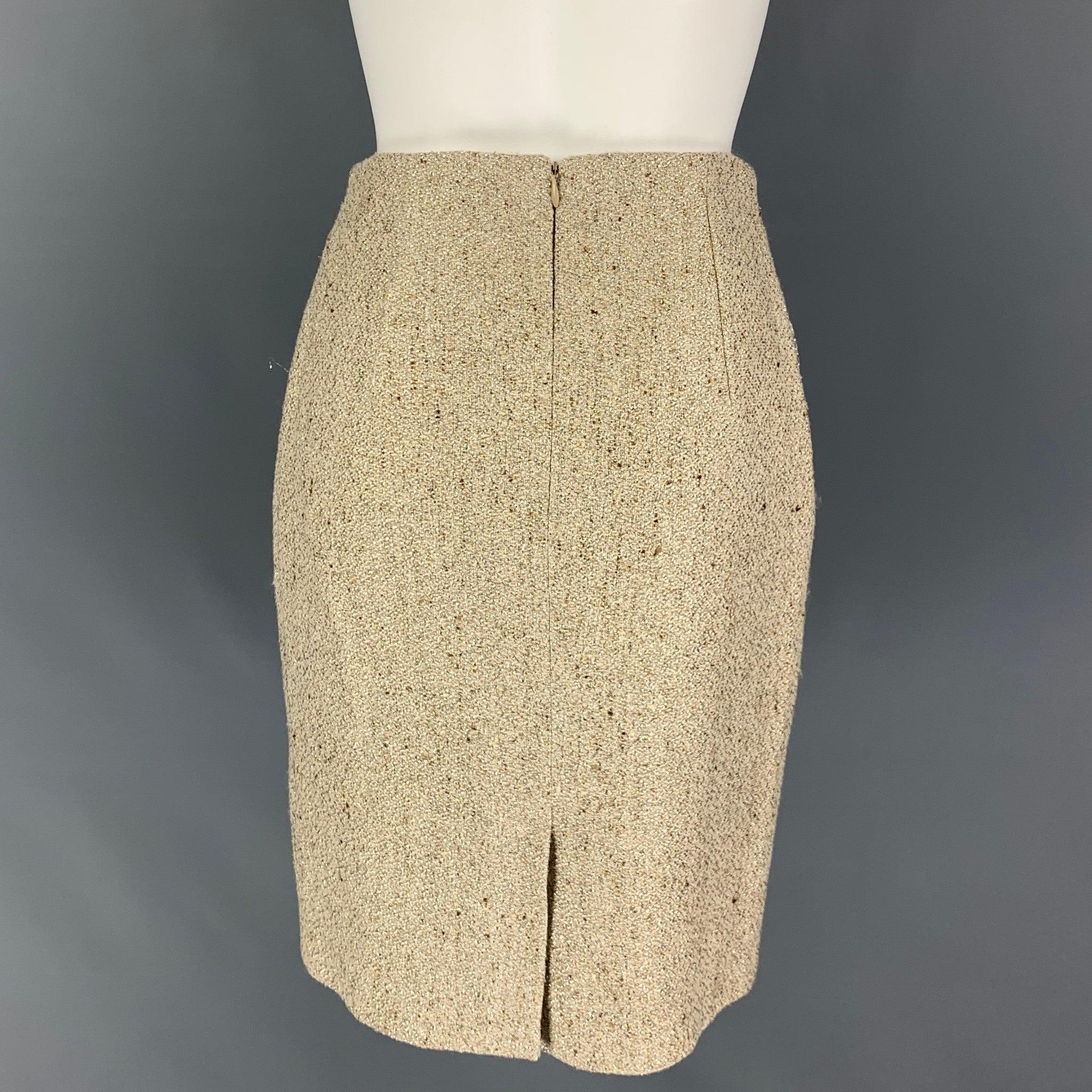VALENTINO Size 6 Gold Viscose Blend Textured Pencil Skirt In Good Condition For Sale In San Francisco, CA
