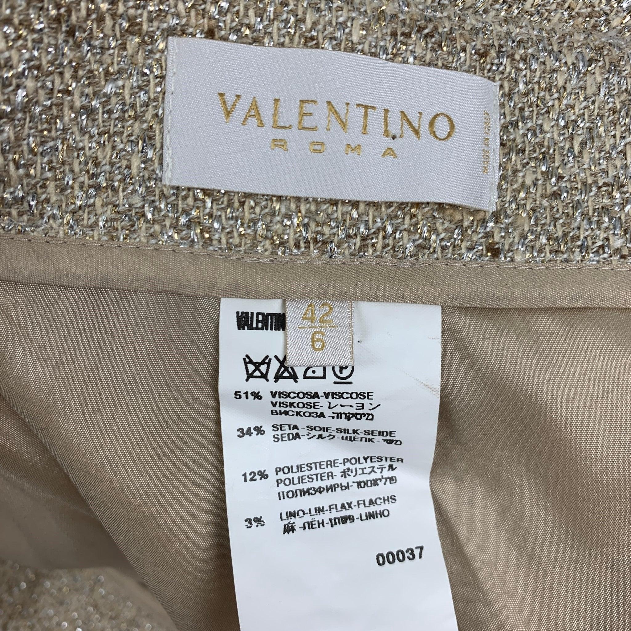 Women's VALENTINO Size 6 Gold Viscose Blend Textured Pencil Skirt For Sale