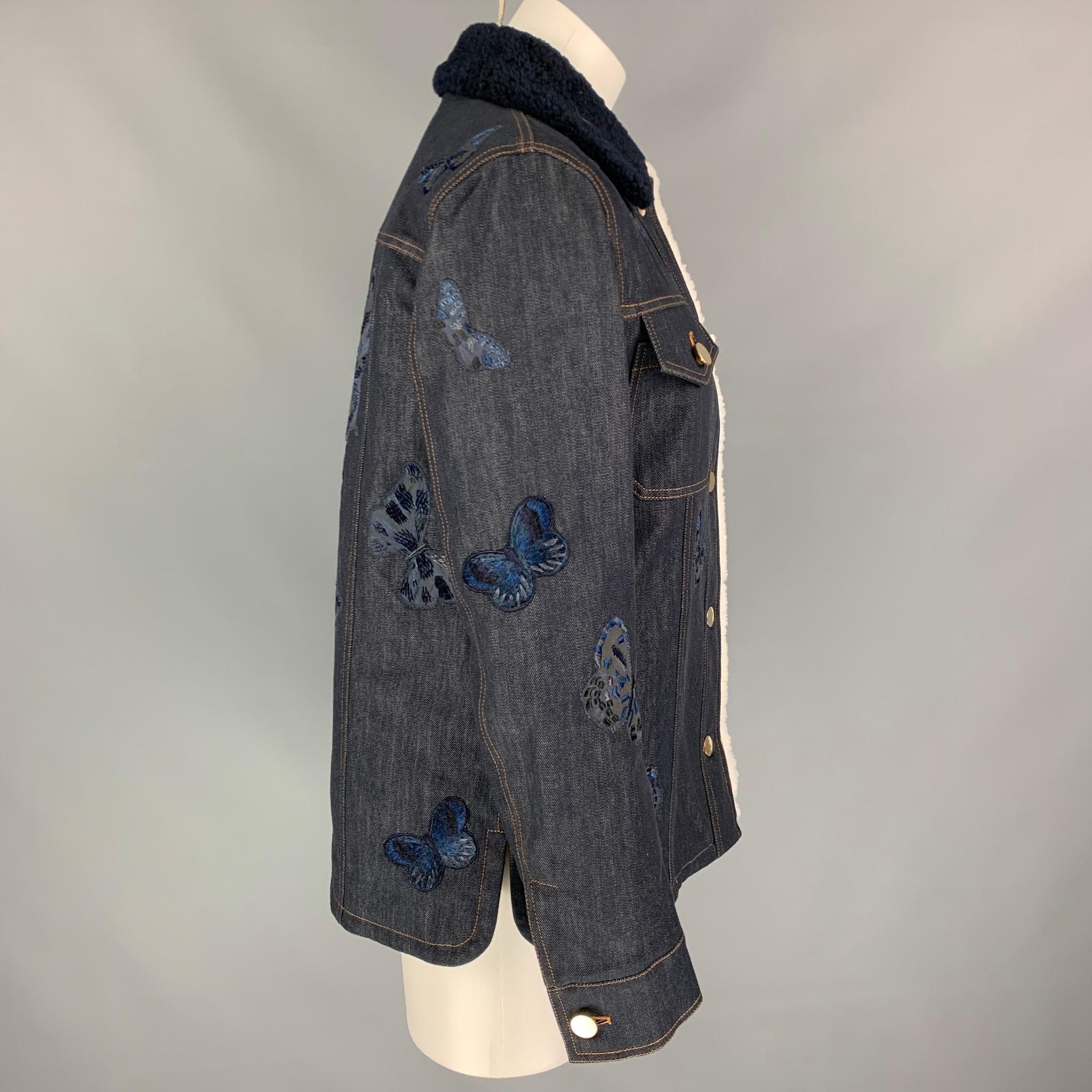 Nero VALENTINO Giacca con colletto a farfalla in cotone ricamato VALENTINO Taglia 6 Navy