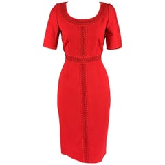 VALENTINO Size 6 Red Silk Wool Short Sleeve Cocktail Dress