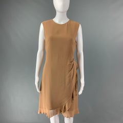 VALENTINO Size 6 Tan Silk Ruffled Sleeveless Dress