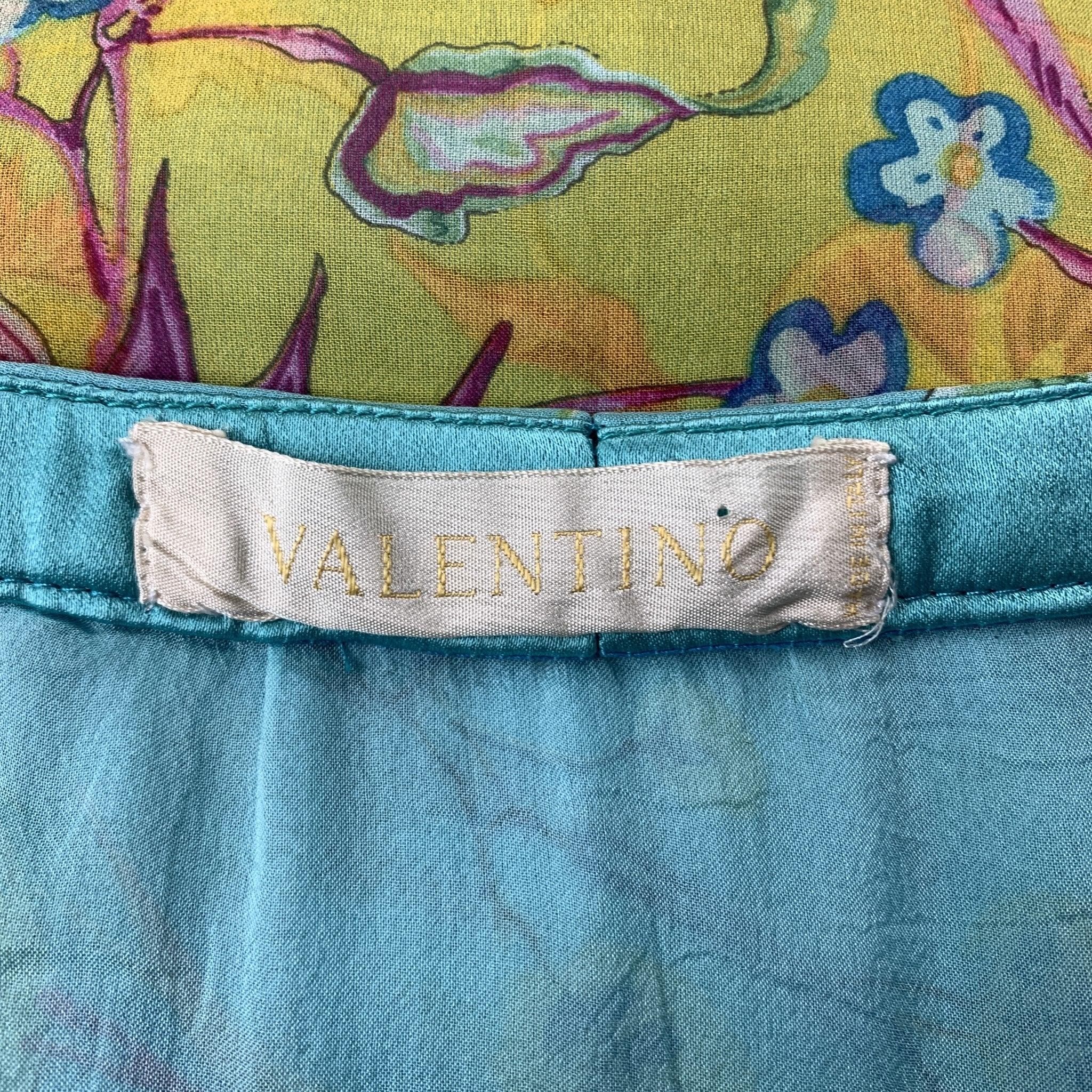 Women's VALENTINO Size 6 Turquoise Floral Chiffon Silk A-line Skirt