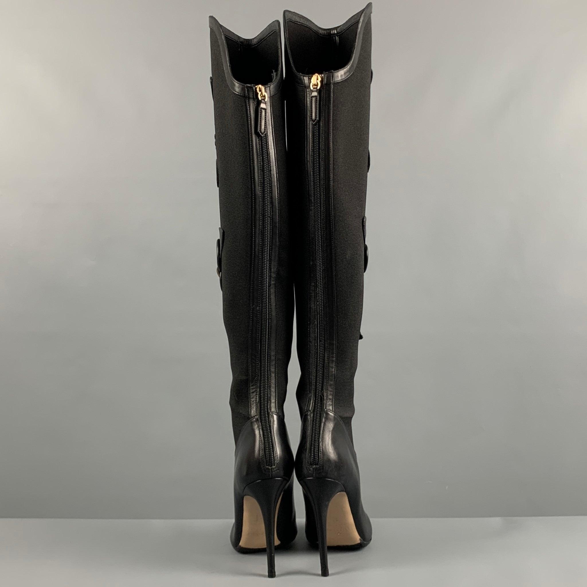 VALENTINO Size 7 Black Nylon Floral Applique Boots In Good Condition For Sale In San Francisco, CA