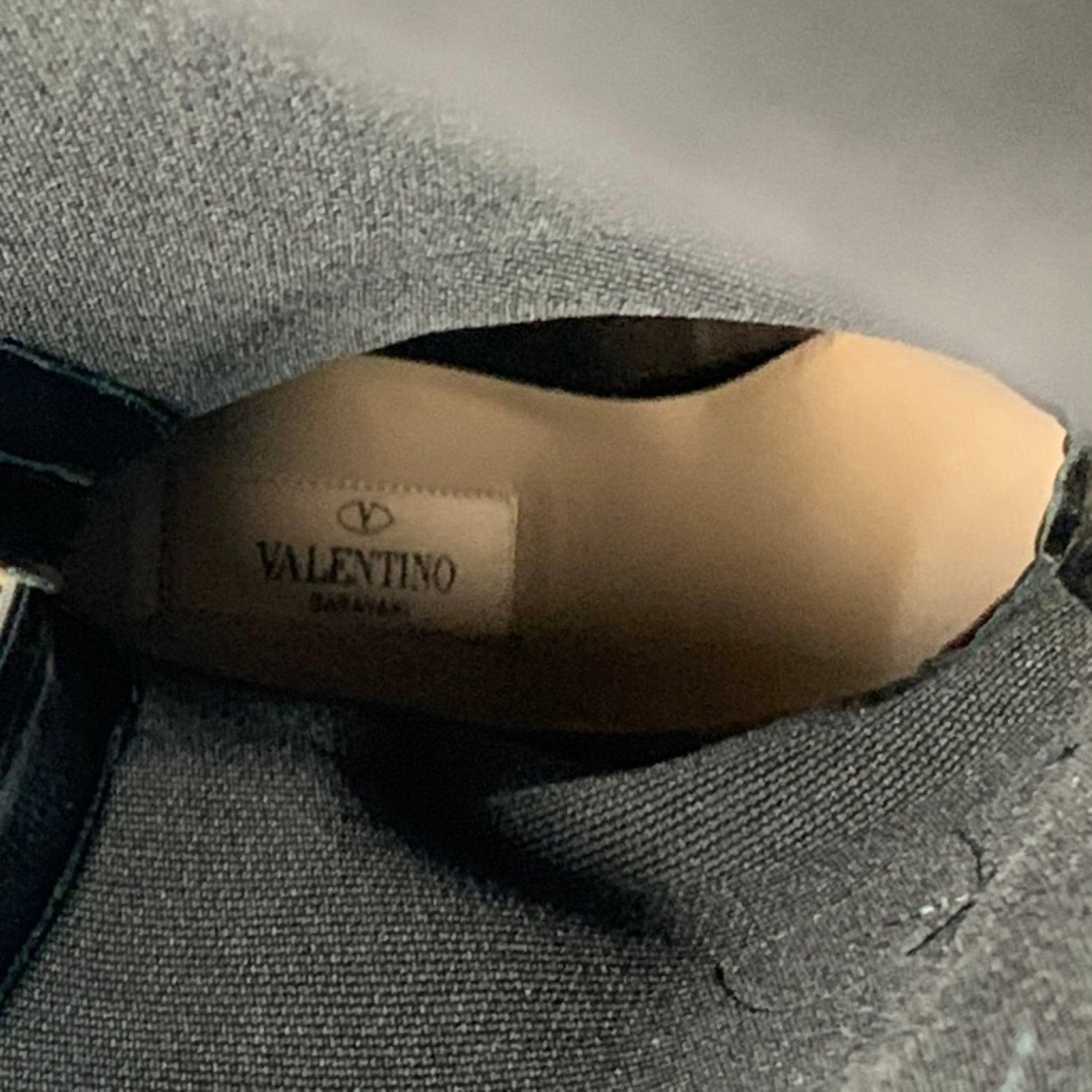 VALENTINO Size 7 Black Nylon Floral Applique Boots For Sale 2