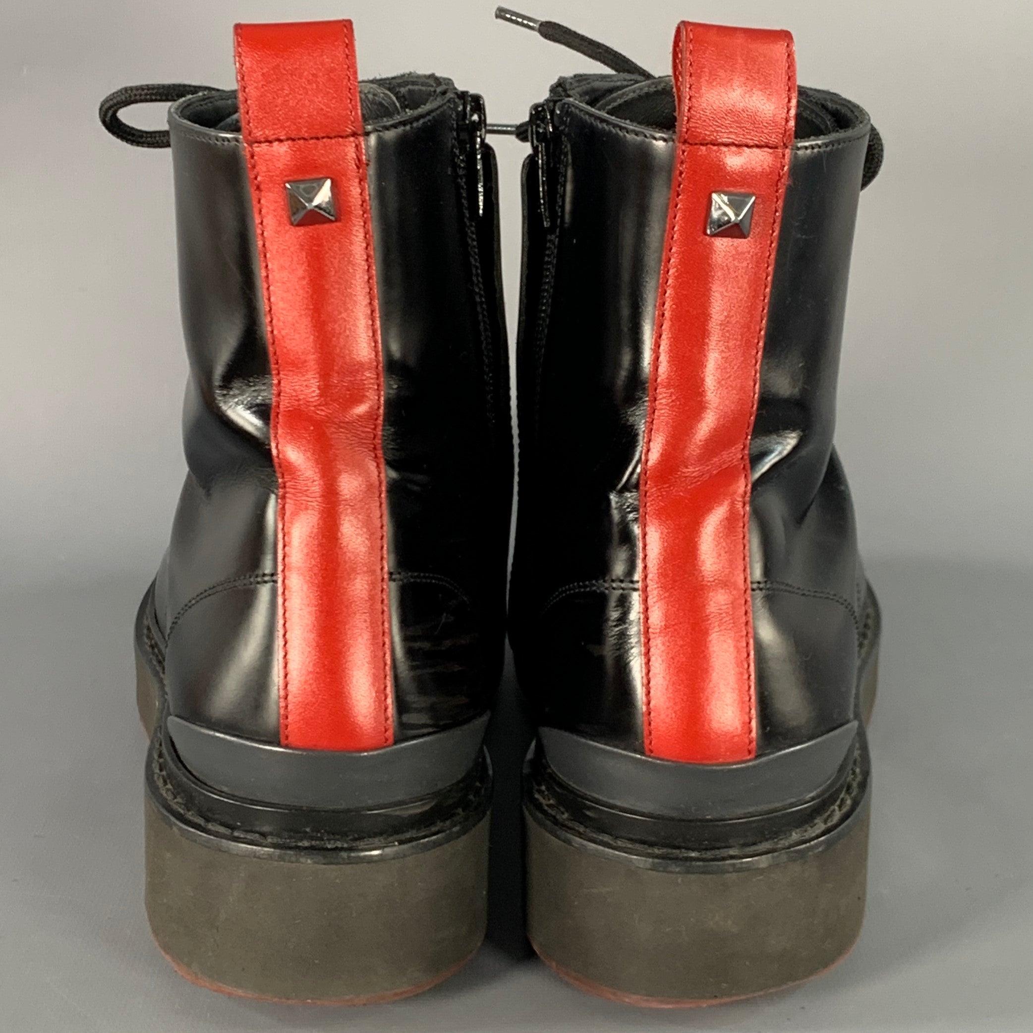 Nero Valentino taglia 8 Stivali in pelle nera rossa con suola in gomma e zip, Up & Up in vendita