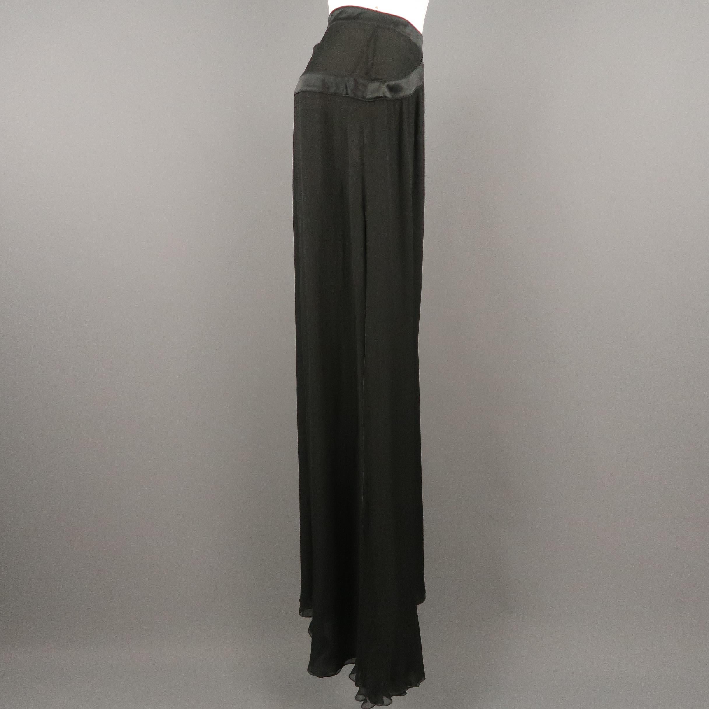 VALENTINO Size 8 Black Sheer Silk Chiffon Satin Belt Maxi Skirt (Schwarz)