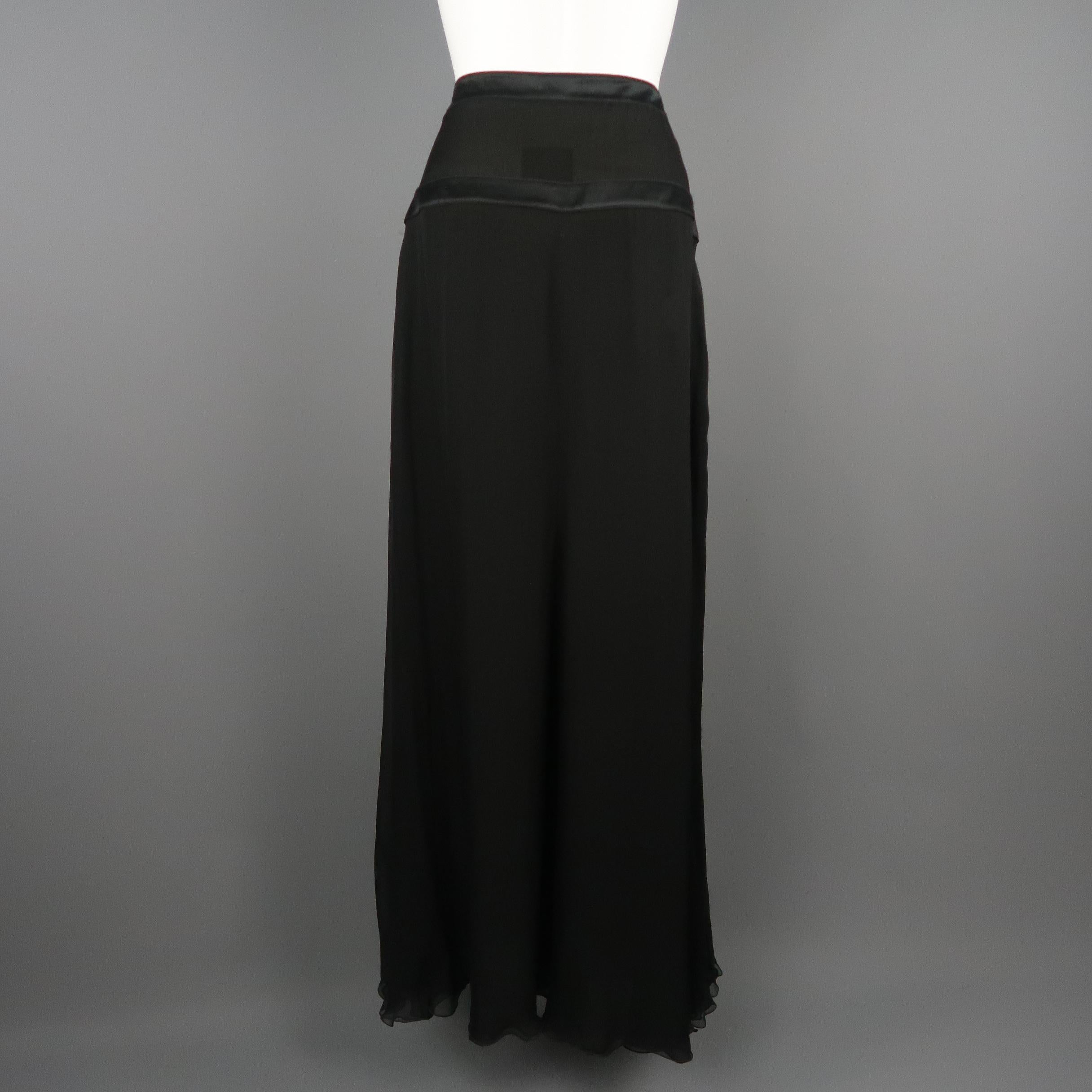 VALENTINO Size 8 Black Sheer Silk Chiffon Satin Belt Maxi Skirt 3