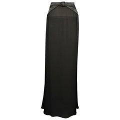 VALENTINO Size 8 Black Sheer Silk Chiffon Satin Belt Maxi Skirt