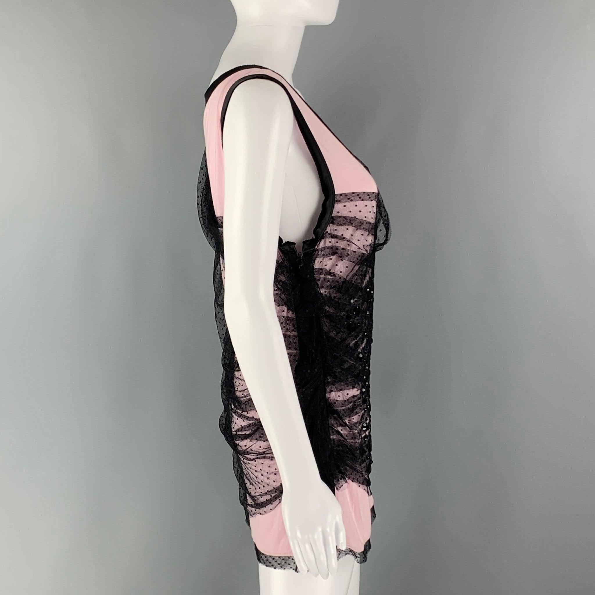 Noir VALENTINO Size 8 Pink Black Cotton Blend Rueveless Dress Top en vente