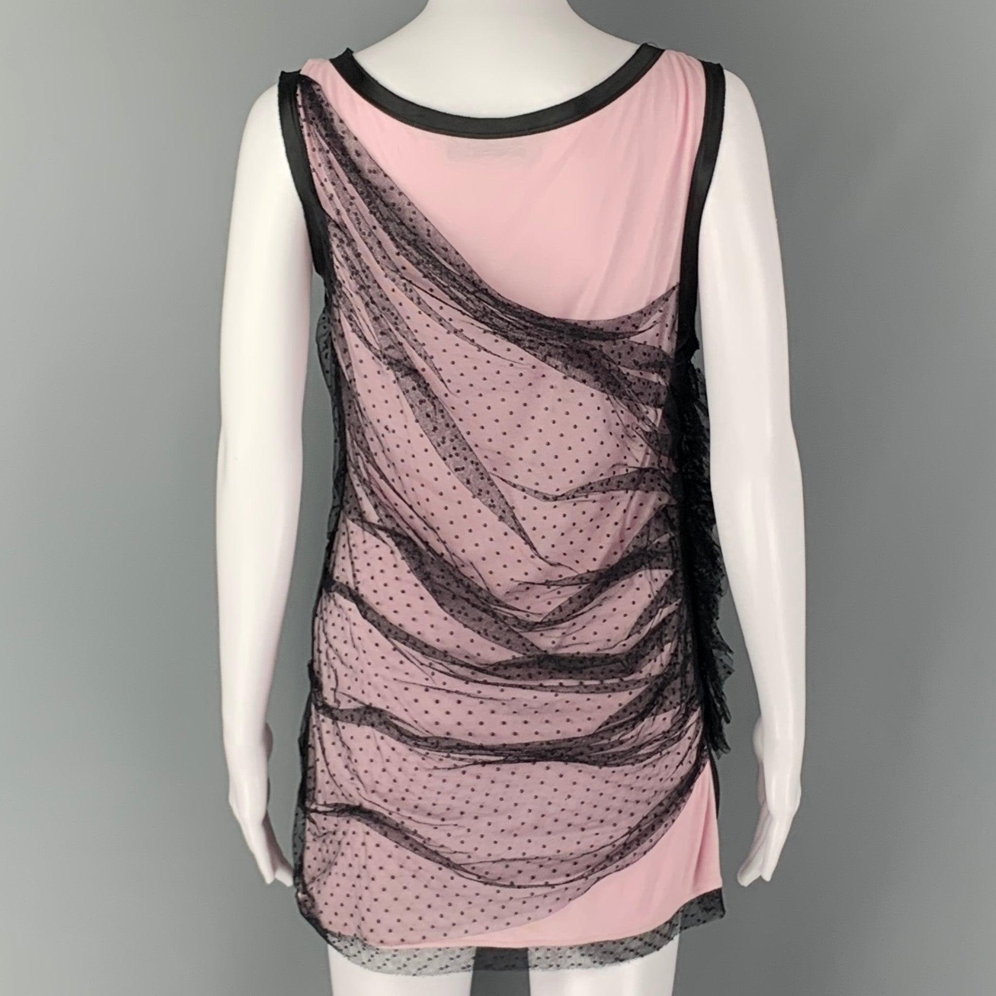 VALENTINO Size 8 Pink Black Cotton Blend Rueveless Dress Top Excellent état - En vente à San Francisco, CA