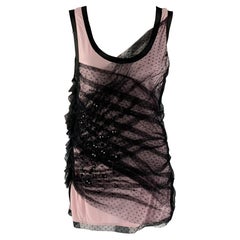 VALENTINO Größe 8 Rosa Schwarzes ärmelloses Top aus geraffter Baumwollmischung mit gerafften Ärmeln