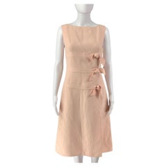 VALENTINO Size 8 Pink Linen & Viscose Bow Sleeveless Dress