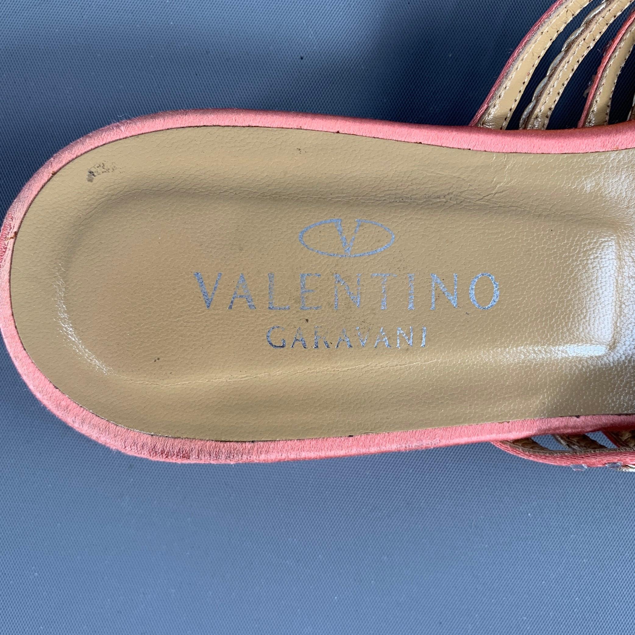 VALENTINO Size 8 Pink Silver Silk Rhinestones Thong Flats For Sale 4