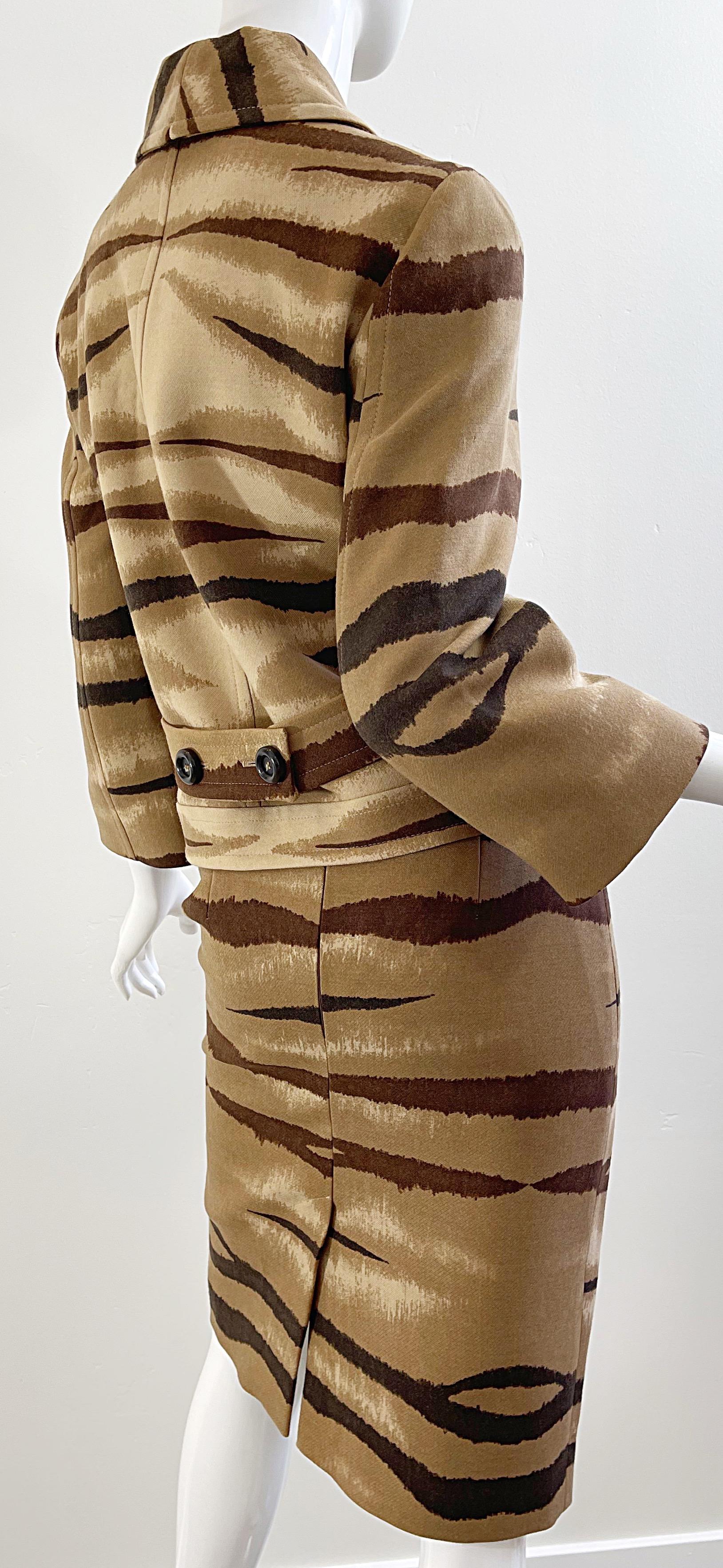 Valentino Size 8 Tiger Animal Zebra Print Brown Tan Camel 2000s Skirt Suit  8