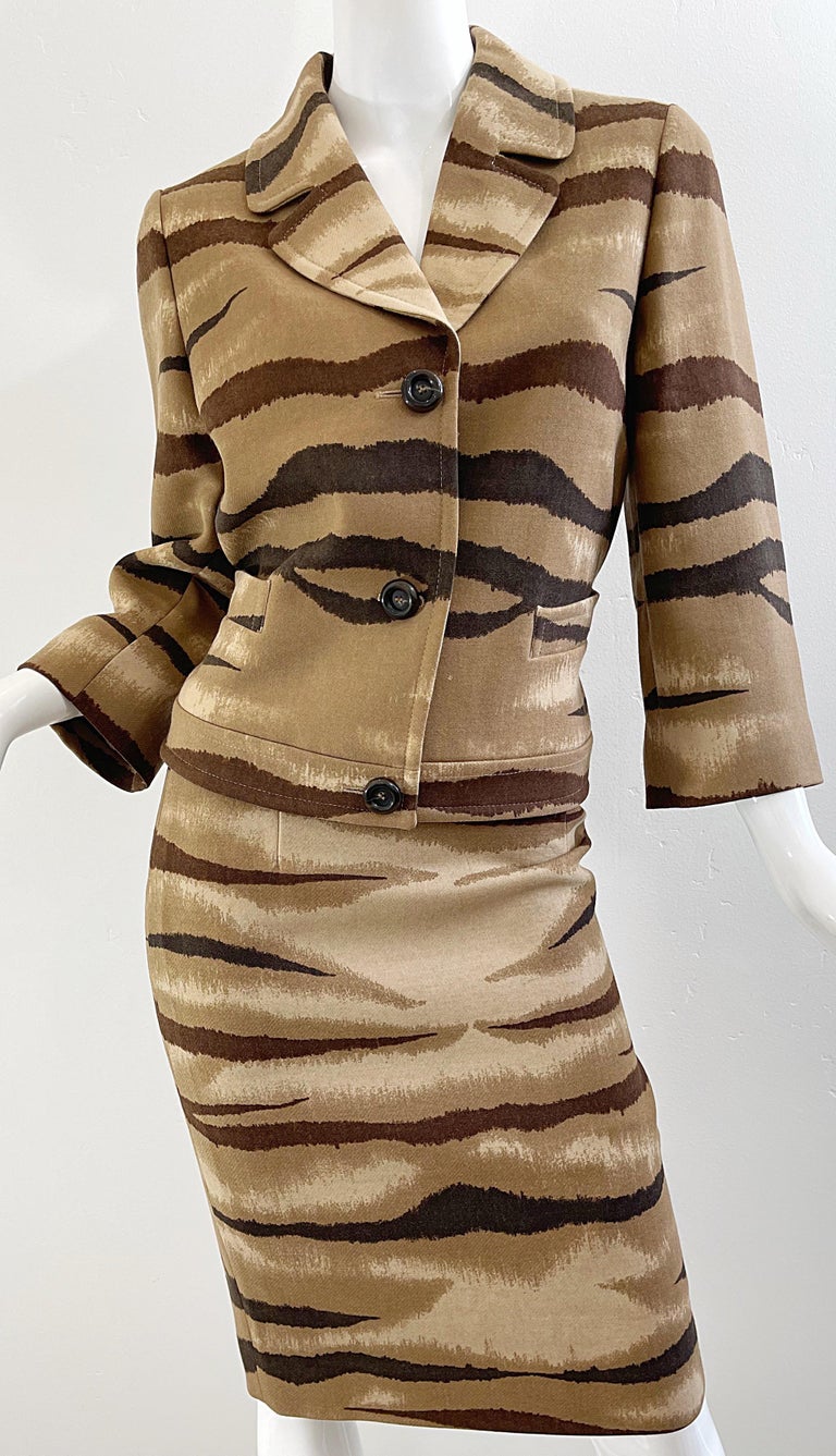 Valentino Size 8 Tiger Animal Zebra Print Brown Tan Camel 2000s Skirt ...