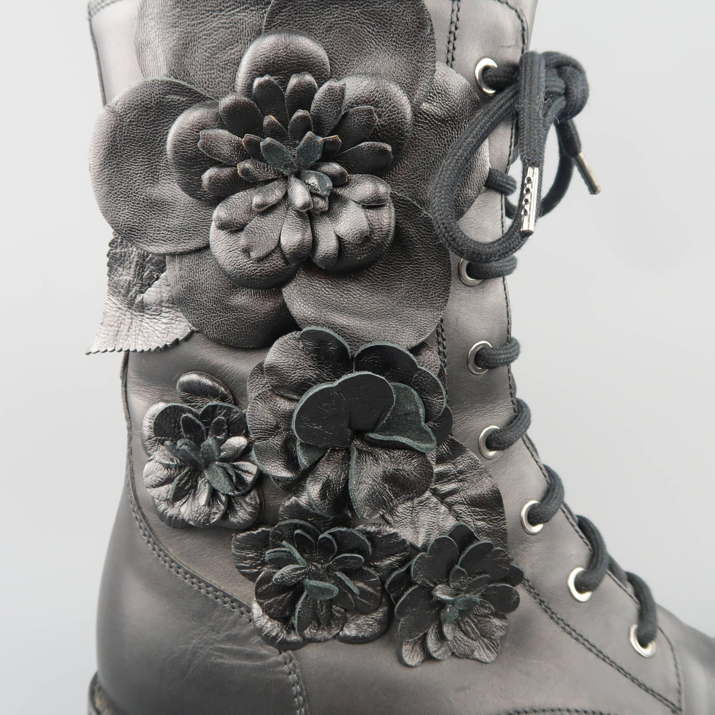 black floral lined combat boots