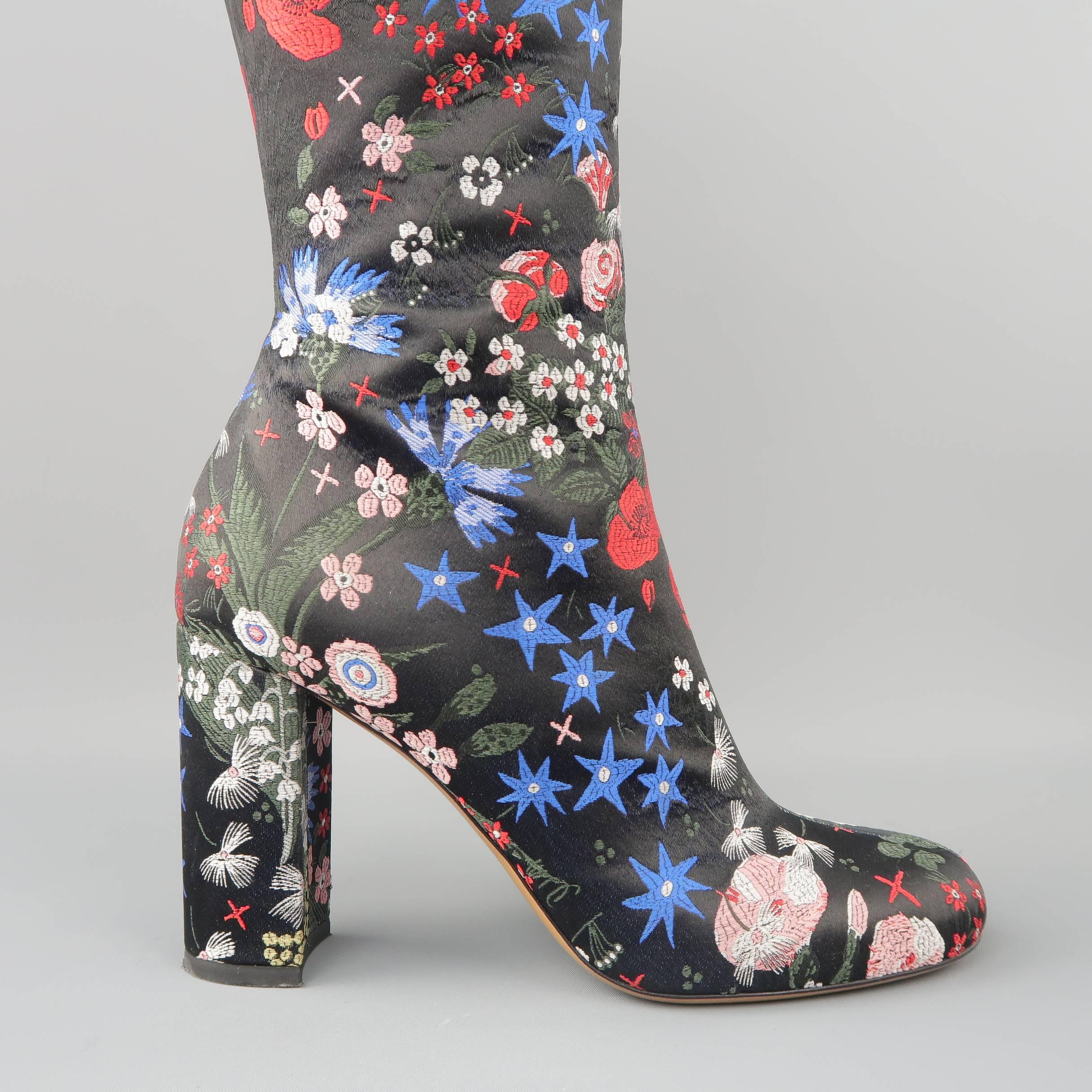 Valentino Boots - Pre-Fall 2015 Runway - Black MultiColor Floral Satin Knee High 1