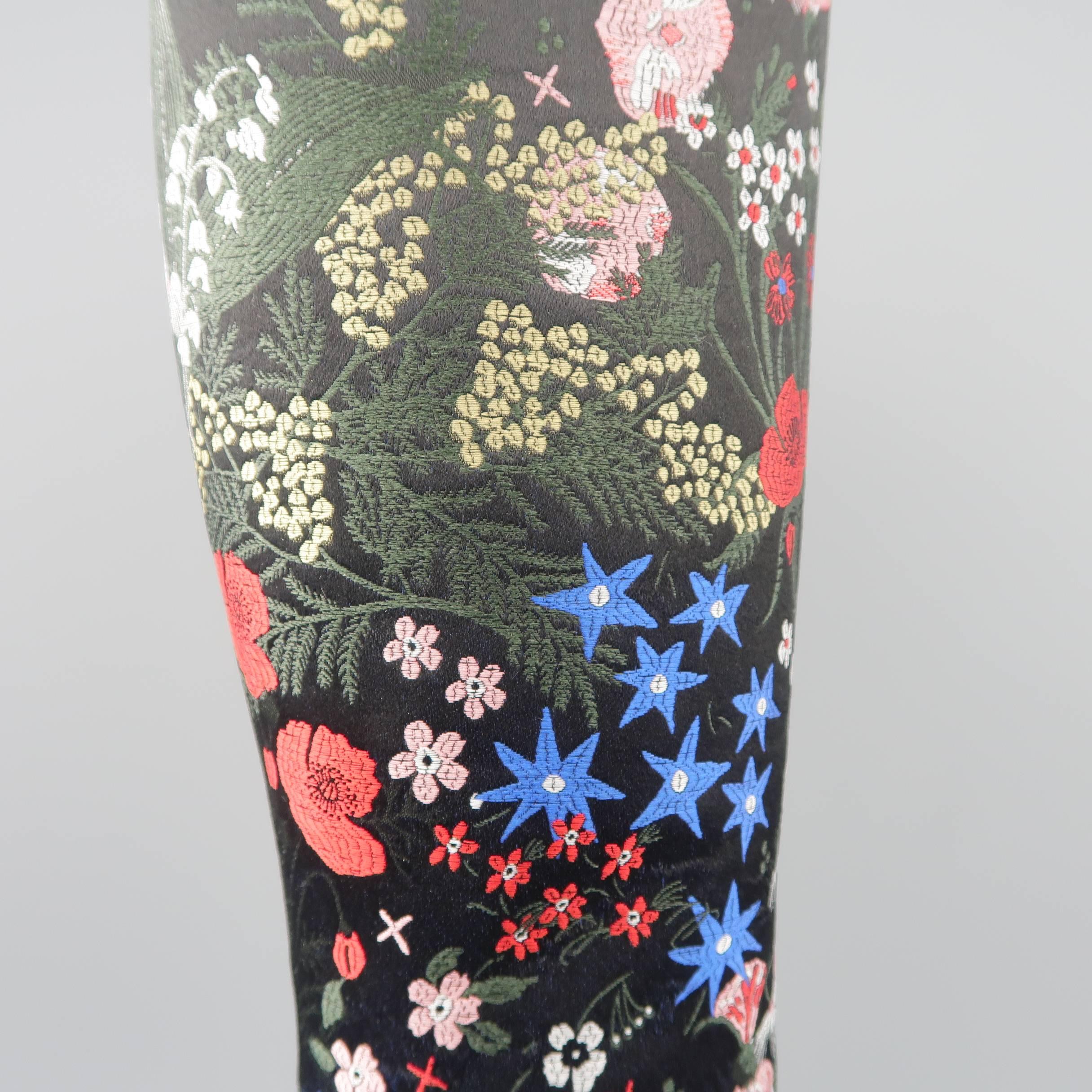 Valentino Boots - Pre-Fall 2015 Runway - Black MultiColor Floral Satin Knee High 2