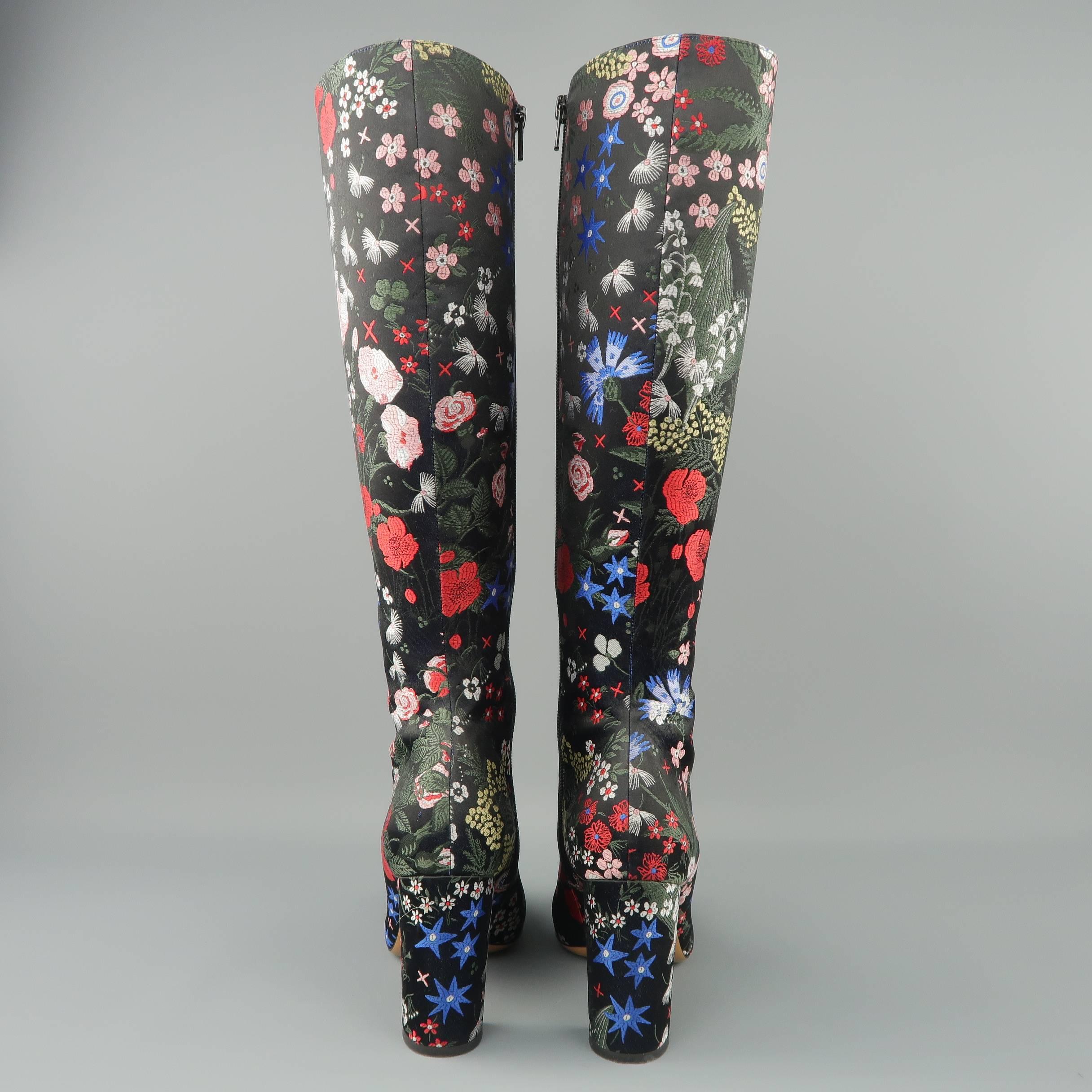 Valentino Boots - Pre-Fall 2015 Runway - Black MultiColor Floral Satin Knee High 3
