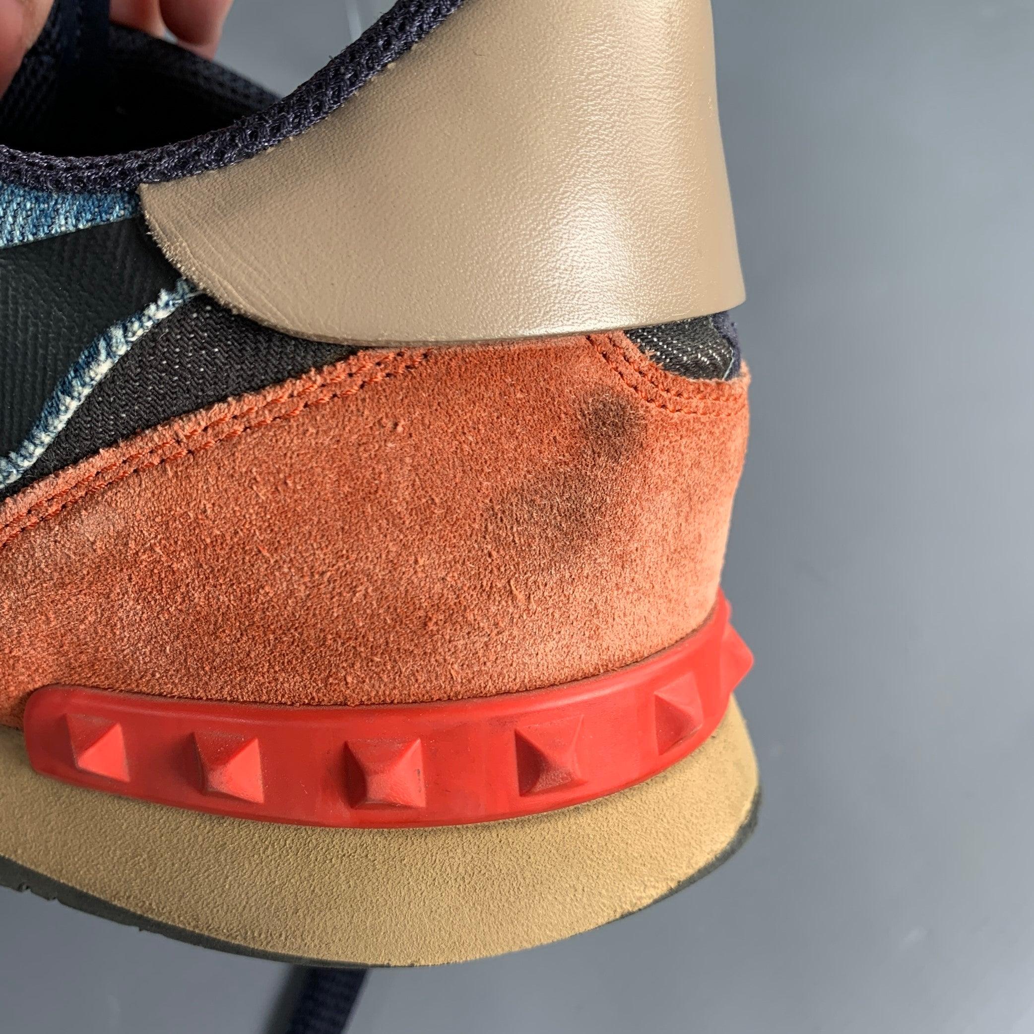VALENTINO Size 9 Black Blue Red Color Block Leather Rubber Sole Sneakers For Sale 7