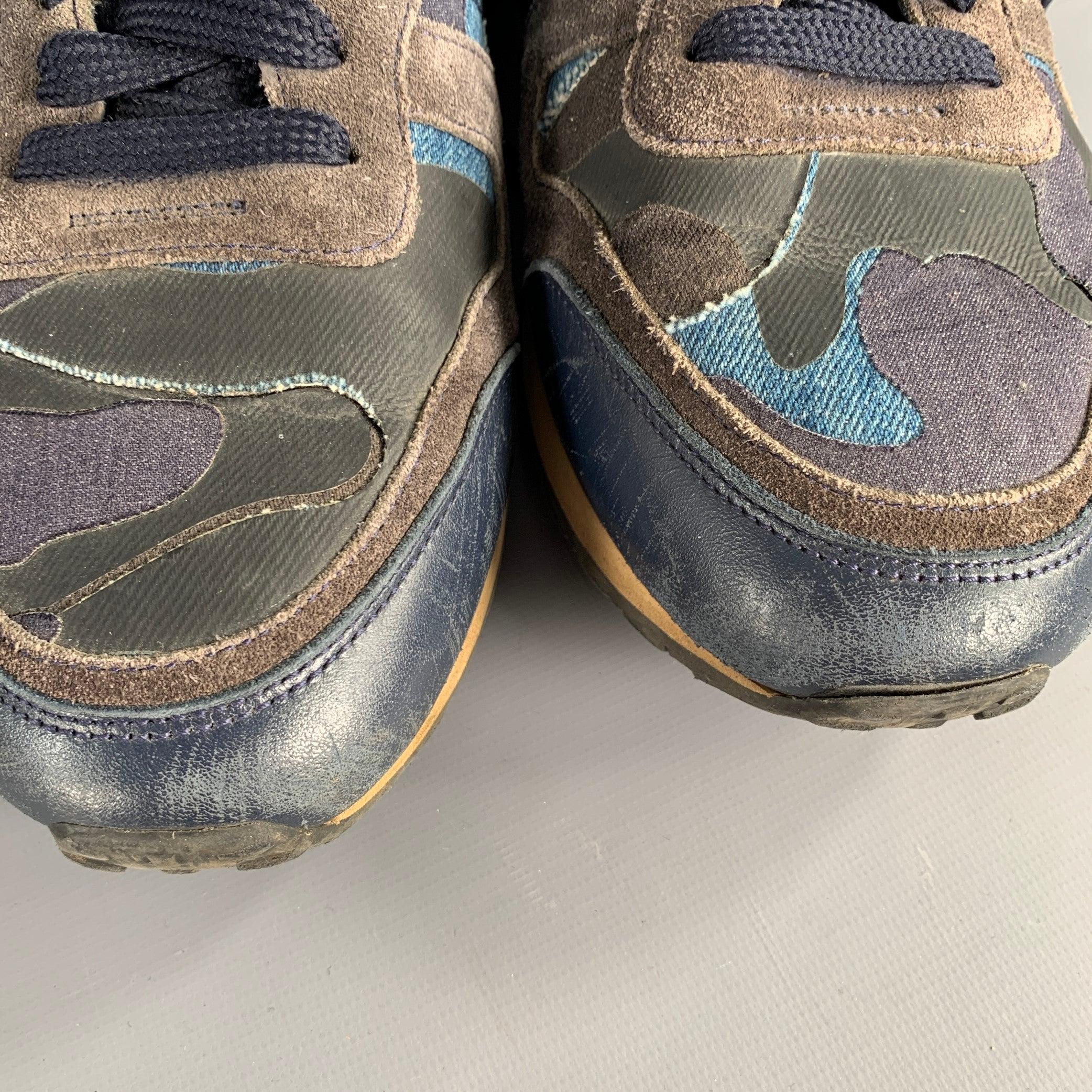 VALENTINO Size 9 Black Blue Red Color Block Leather Rubber Sole Sneakers For Sale 4