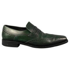VALENTINO Size 9 Dark green Perforated Leather Wingtip Loafers