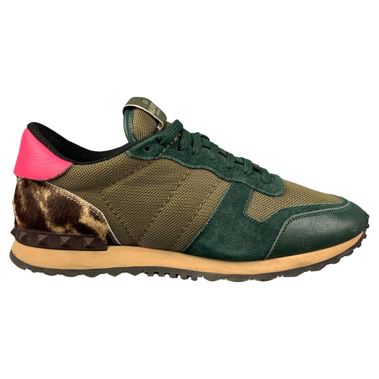 VALENTINO Size 9 Olive Fuchsia Mixed Patterns Low Top Rockrunner Sneakers  For Sale at 1stDibs