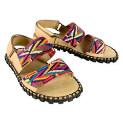 VALENTINO Size 9 Tan Multi Color Embroidery Leather Straps Sandals