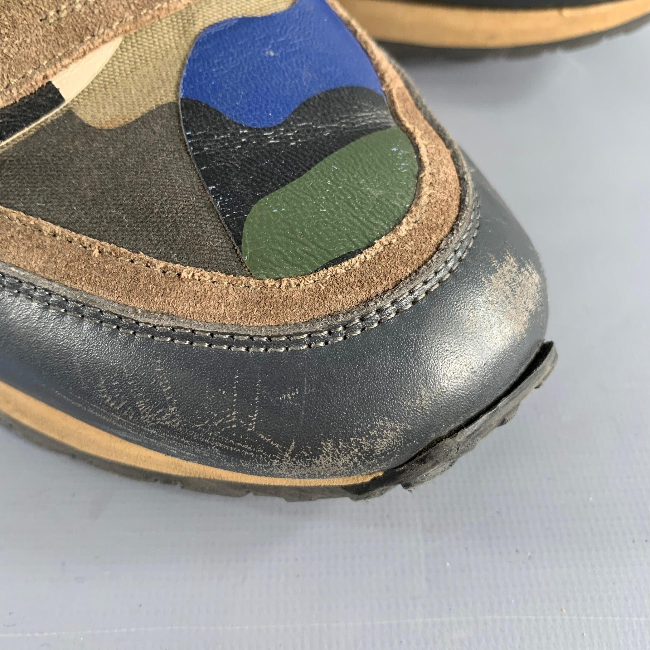 VALENTINO Size 9.5 Blue Taupe Color Block Leather Rubber Sole Sneakers For Sale 5