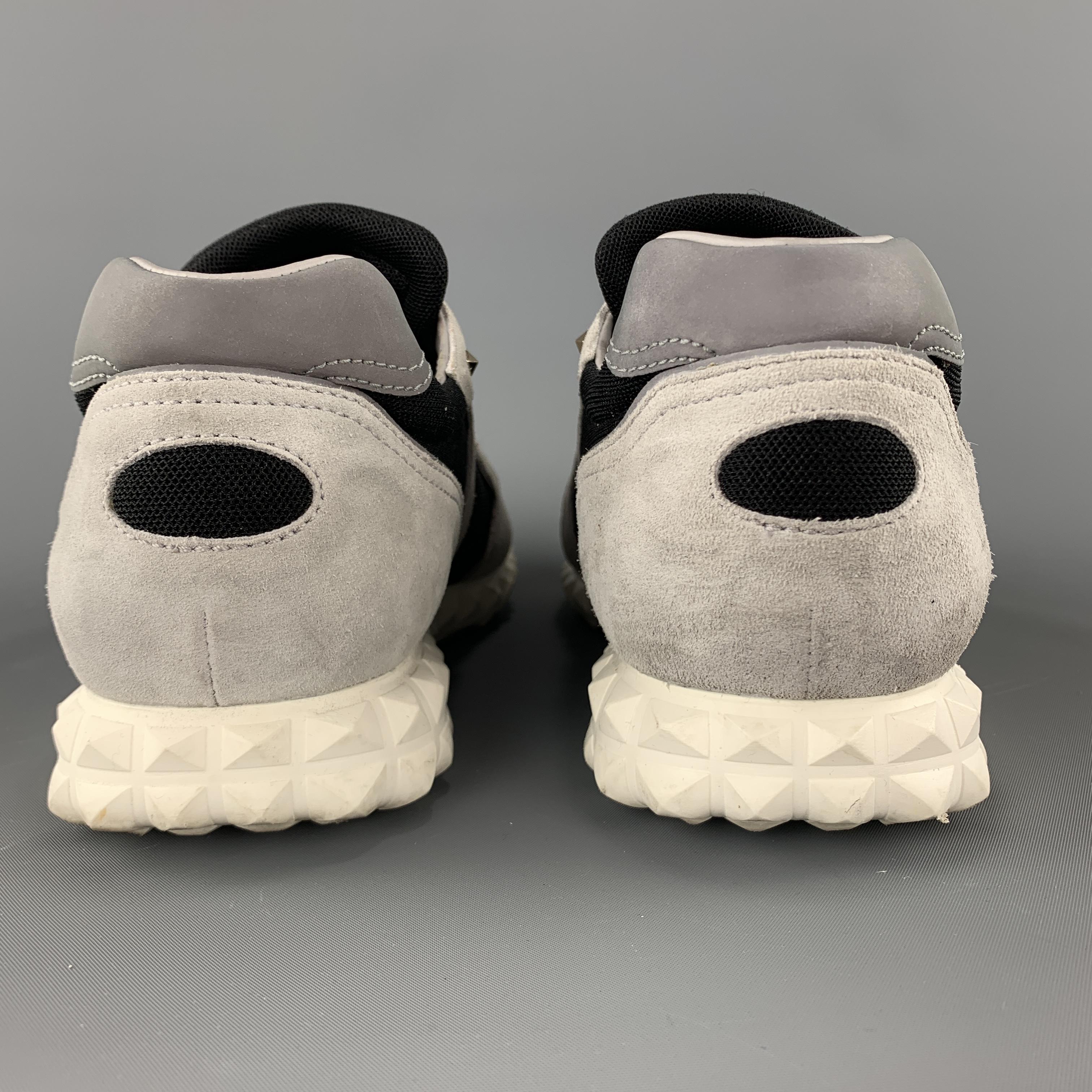 VALENTINO Size 9.5 Gray & Black Suede Reflective Rockstud Sneakers 2