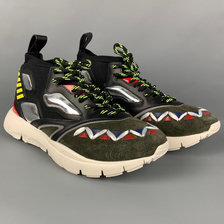 VALENTINO Size 9.5 Multi-Color Mixed Materials Leather Sneakers For Sale at  1stDibs