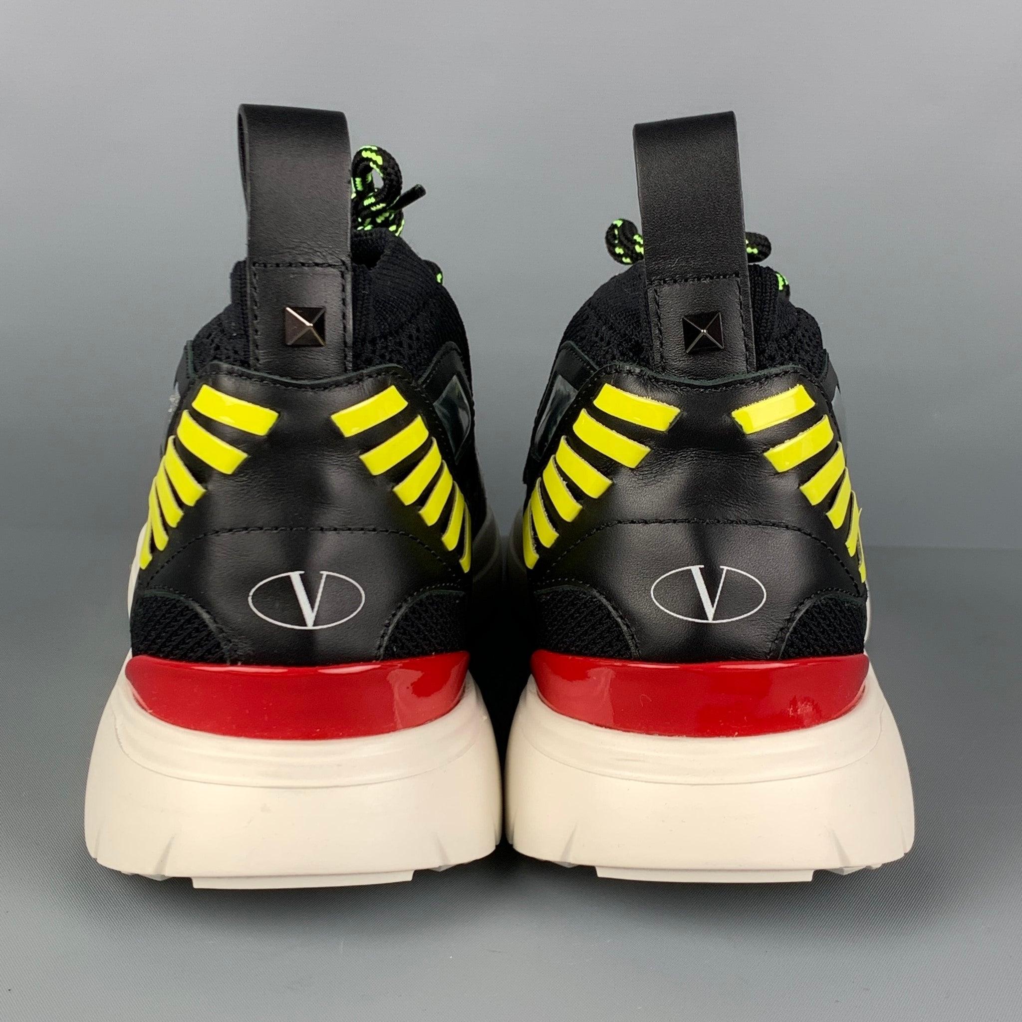 VALENTINO Size 9.5 Multi-Color Mixed Materials Leather Sneakers For Sale 1