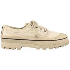 VALENTINO Size 9.5 White Perforated Canvas Beige Chunky Rubber Sole Sneakers