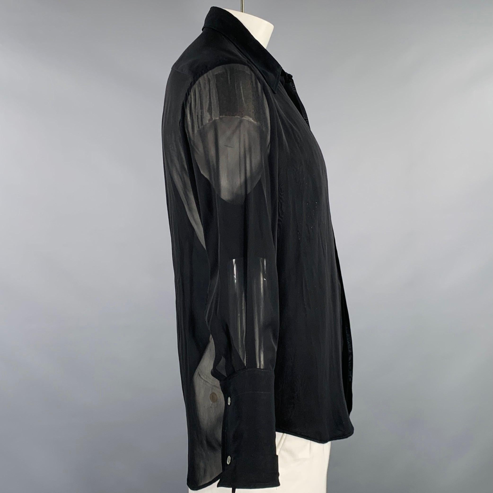 VALENTINO Size L Black Beaded Silk Blend Long Sleeve Shirt In Good Condition For Sale In San Francisco, CA