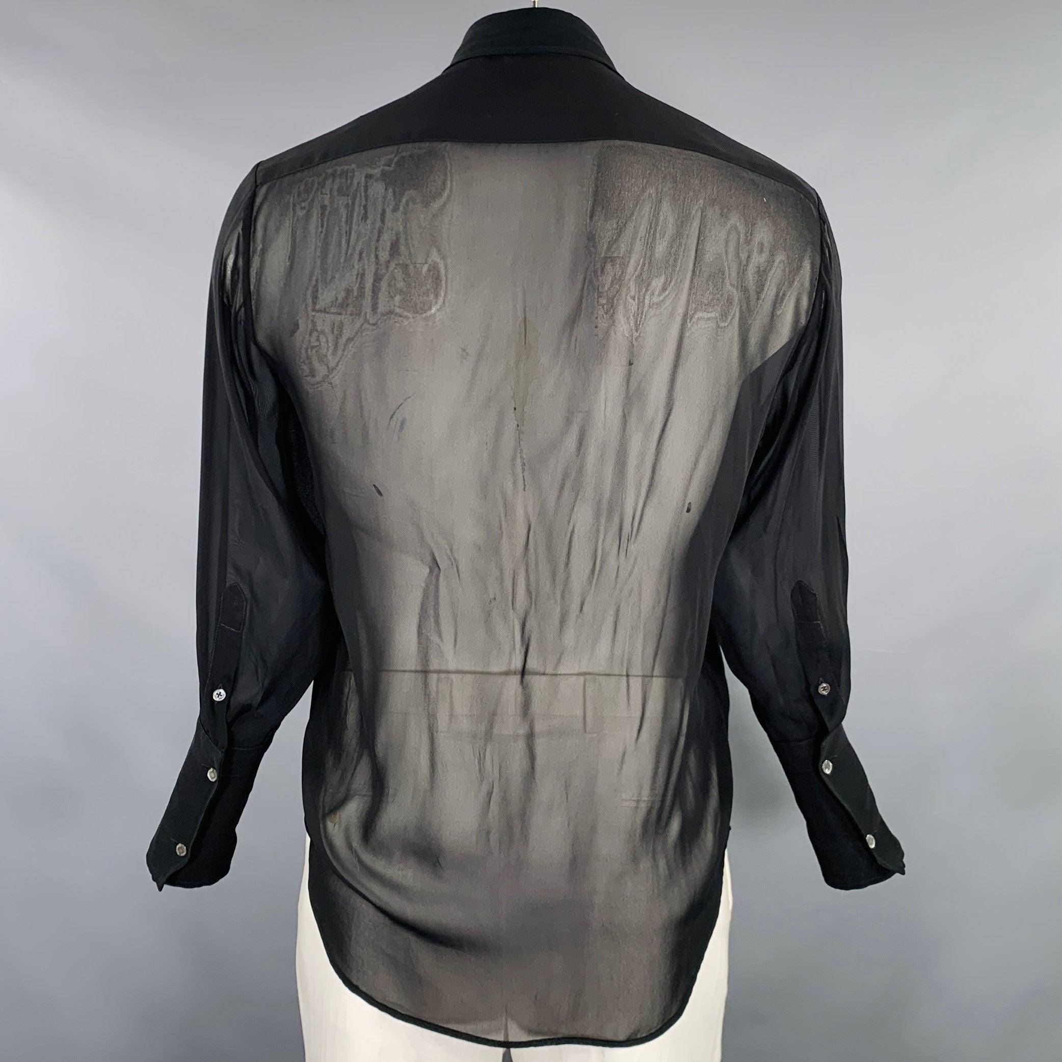 Men's VALENTINO Size L Black Beaded Silk Blend Long Sleeve Shirt For Sale