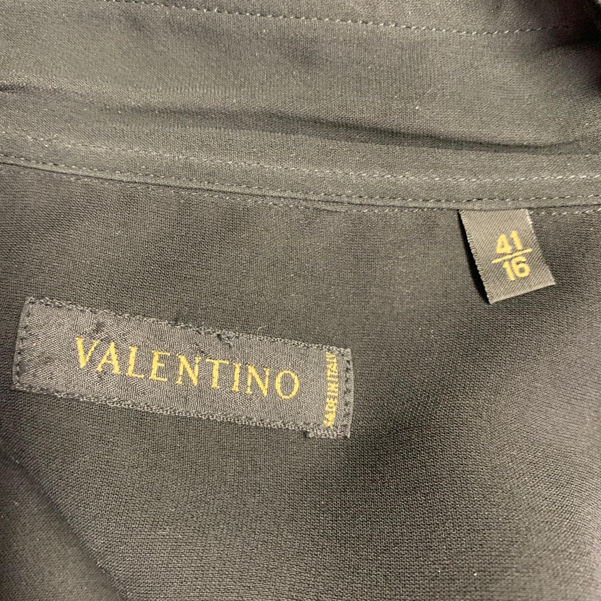VALENTINO Size L Black Beaded Silk Blend Long Sleeve Shirt For Sale 1