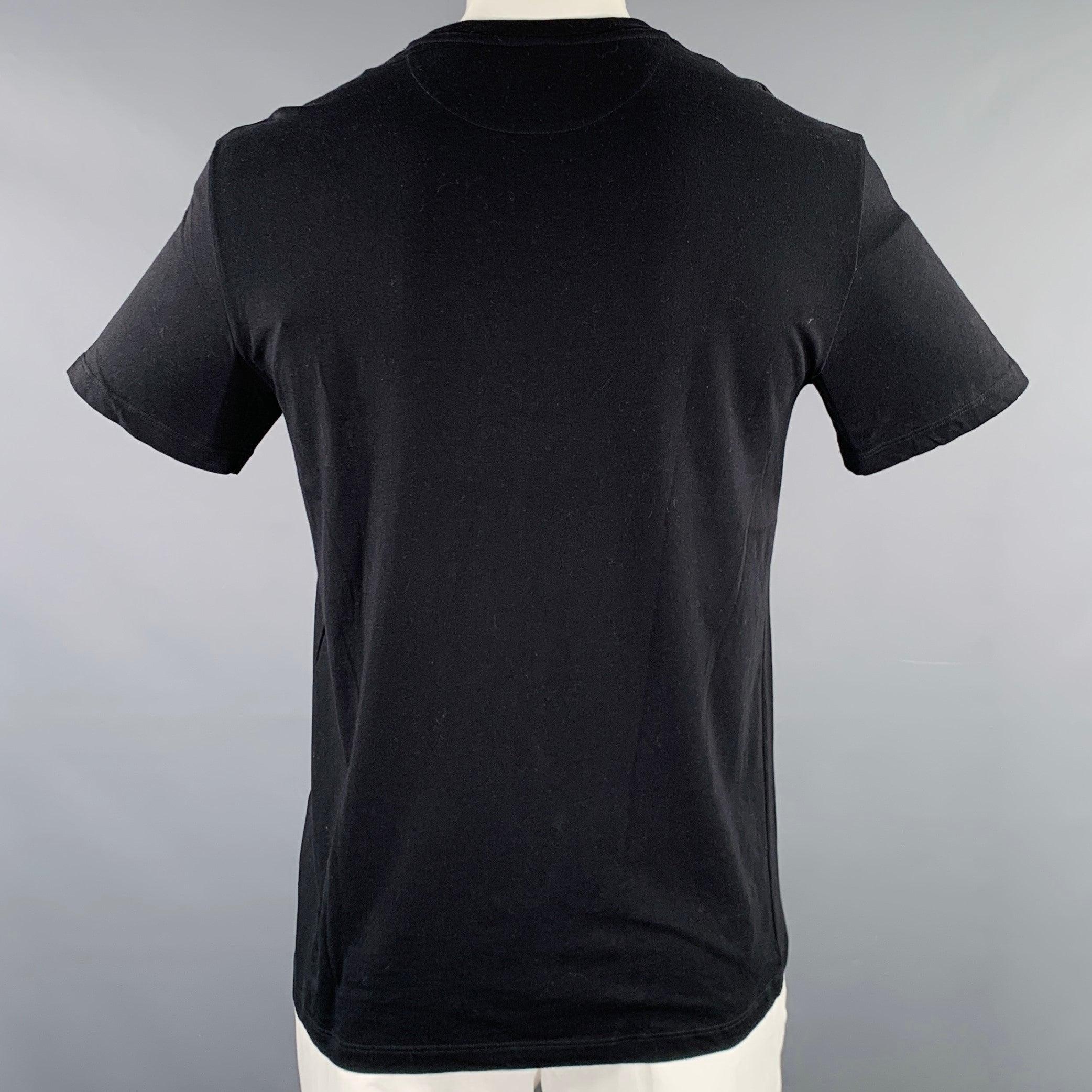 Men's VALENTINO Size L Black Blue Logo Cotton Crew Neck T-shirt For Sale