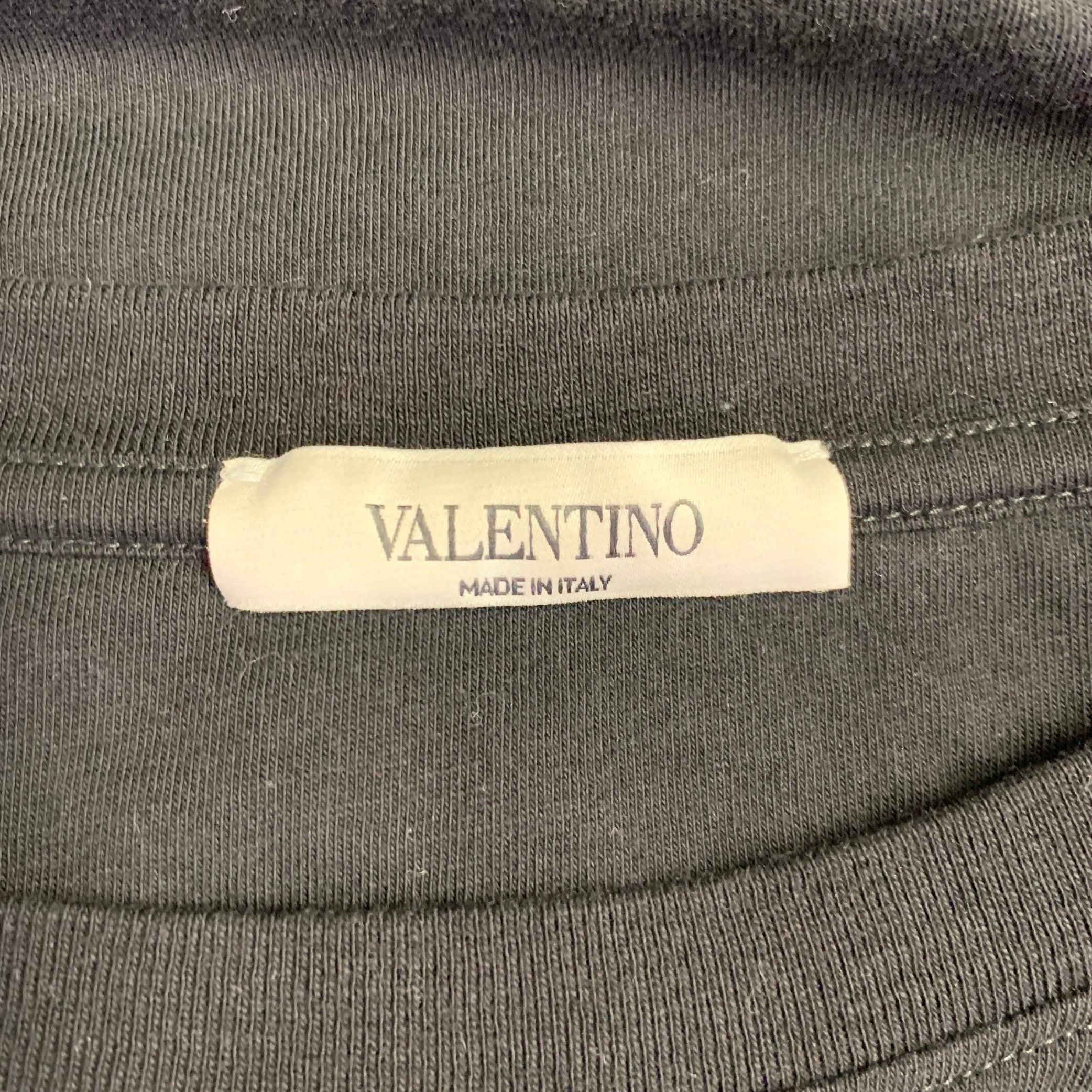 VALENTINO Size L Black Blue Logo Cotton Crew Neck T-shirt For Sale 1